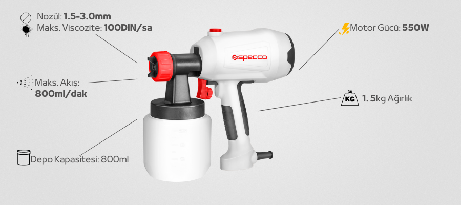 Specco 550W Elektrikli Boya Tabancası