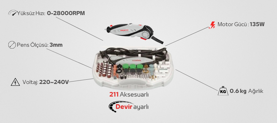 Specco 135W Gravür & Taşlama Seti