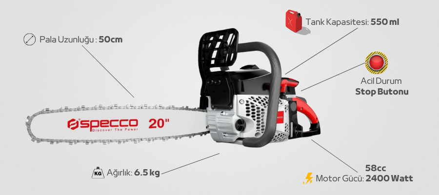 Specco Benzinli Ağaç Kesme Makinesi 2400W