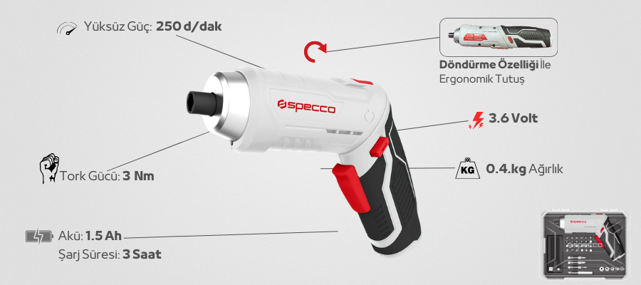 Specco Akülü Tornavida 3.6V