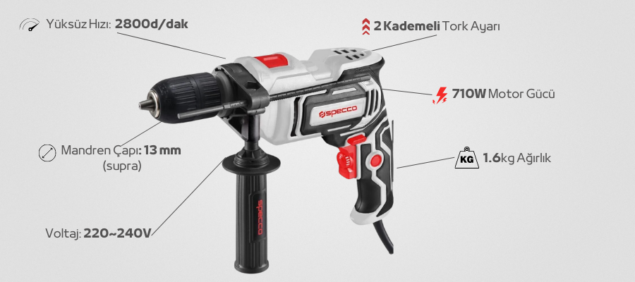 Specco Elektrikli Darbeli Matkap SP-6015A